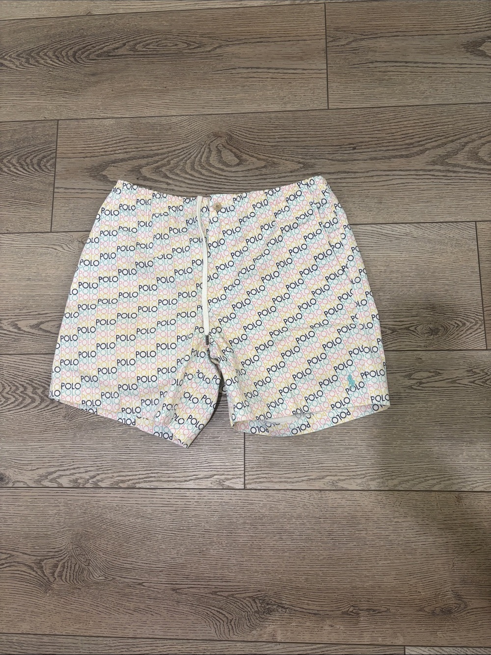Polo by Ralph Lauren White Multicolor Logo Print Flat Front Shorts
